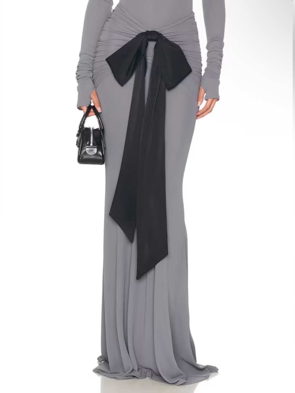 Helsa The Althea Jersey Skirt With Bow in Graphite Grey Maxi Ruched Size Medium